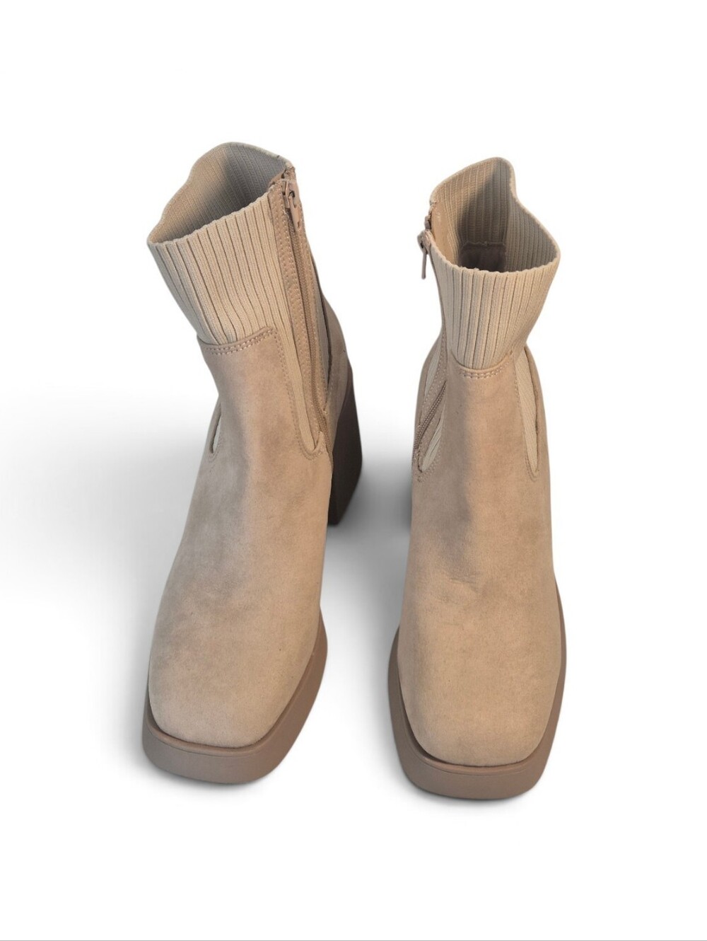 SM New York Klarisa Taupe Mid-Calf Boots Chunky Block Heel 10 M